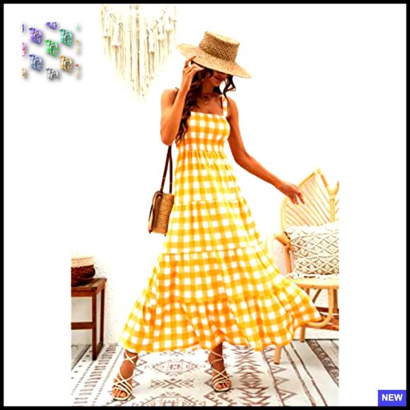 Boho Maxi Dress Summer Spaghetti Strap Square Neck Ruffle Flowy Casual Swing - Picture 4 of 7